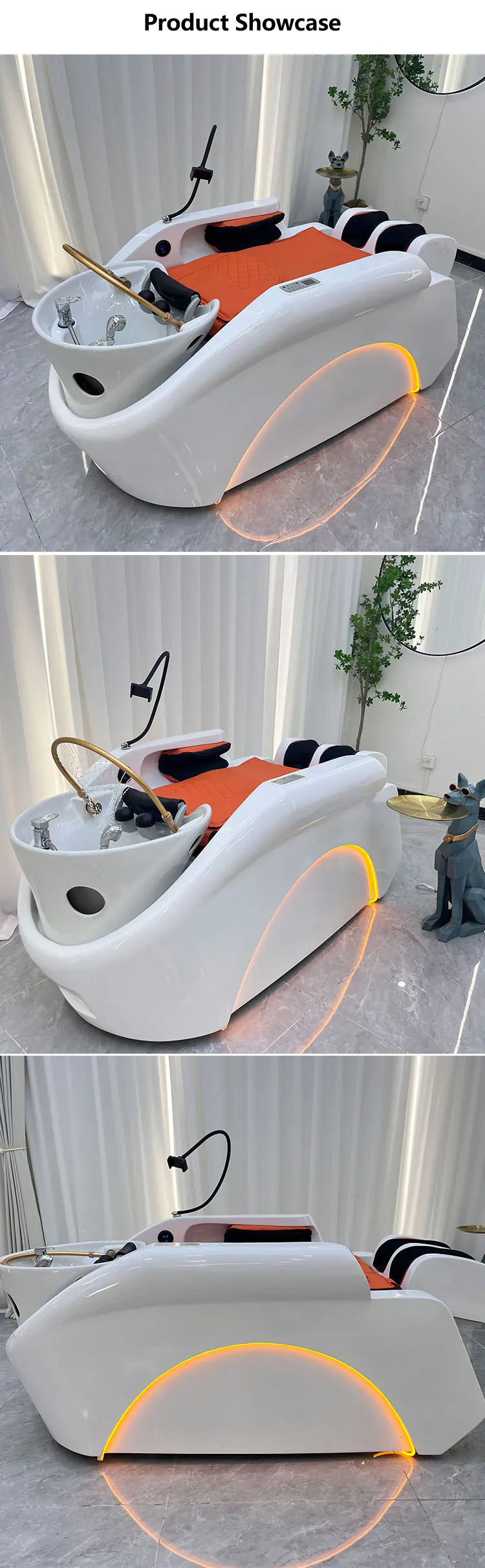 Barbershop Neuestes Head Spa Shampoo Bett mit Nachttisch-Dampf-Salonwaschbecken, elektrischer Rückenlehne, Shampoo Bett, zirkulierendes Wasser, Salondekor