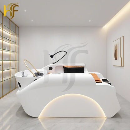 Hair Salon Furniture Lay Down Washing Chair Electric Massage Head Spa Shampoo Bed
