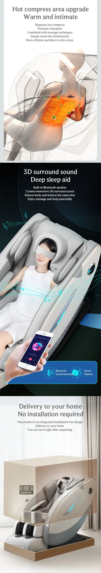 4D-Massagesessel mit Ganzkörperentspannungsfunktion 2025 Zero Gravity SL-Track Shiatsu mit Bluetooth-Lautsprecher und KI-Steuerung