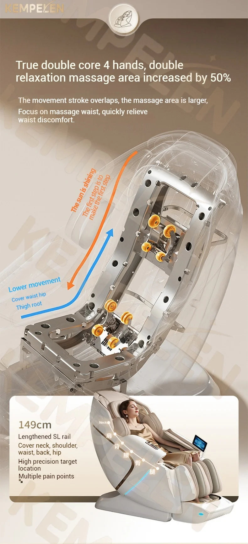 Flaggschiff 4D+3D Dual-Core Smart Massagesessel | KI-Zielerkennung & 149cm SL-Schiene | 6 Meditationsmodi & Zero Gravity Rocking