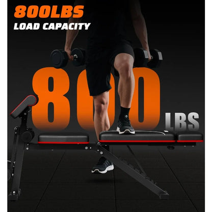 Verstellbare Hantelbank mit Beinstreckung und Curlpult für das Heim-Fitnessstudio, 360 kg Tragfähigkeit, flache Schrägbank Negativbank Hantelbank
