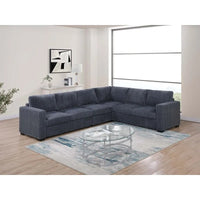 Elegantes 4-teiliges Sektionssofa Dunkelgrau Einarmiges Loveseat Eckkeil Armloser Stuhl Cordbezogen L-förmige Plüschcouch
