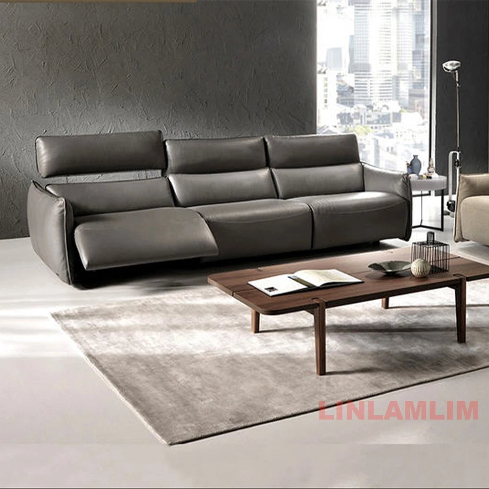 QY Ecksofa mit zwei Motoren, elektrischer Relaxfunktion, echtem Leder und verstellbaren Kopfstützen, L-förmige Eckcouch mit Chaiselongue