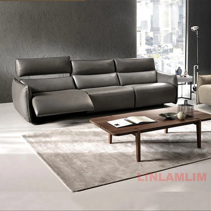 QY Ecksofa mit zwei Motoren, elektrischer Relaxfunktion, echtem Leder und verstellbaren Kopfstützen, L-förmige Eckcouch mit Chaiselongue