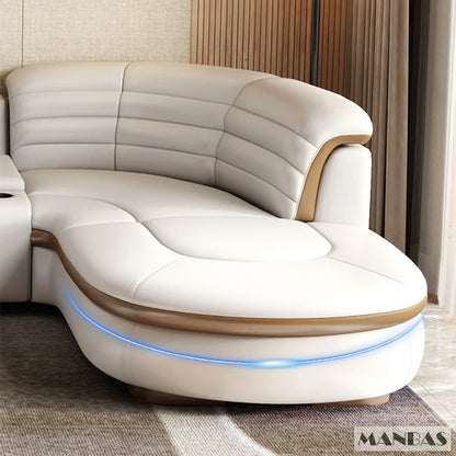 Luxury L-Shaped Genuine Leather Sectional Sofa Sets with USB, Bluetooth Speaker - MANBAS Living Room Italian Leather Couches