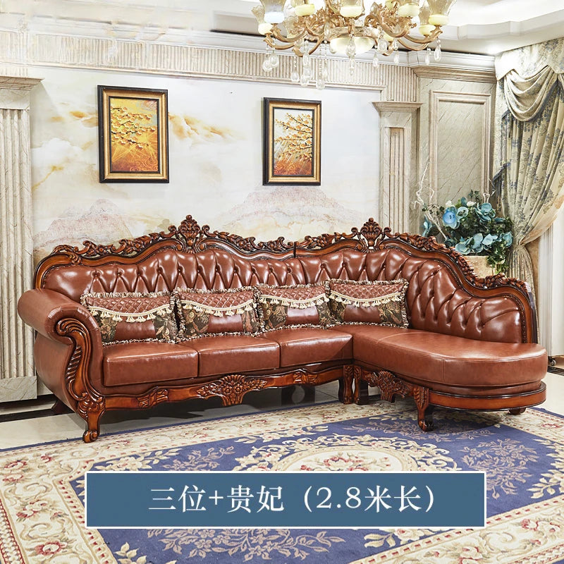 European leather corner high-end left and right concubines American solid wood  living room L-shaped combination sofa