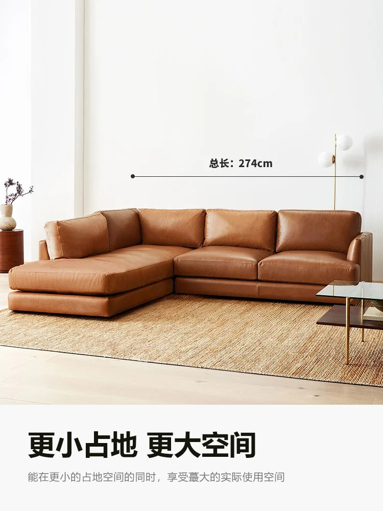 Ledersofa, antikes, milchbraunes, erstklassiges Rindsleder, L-förmiges Chaiselongue für das Wohnzimmer, amerikanisches Retro-Ledersofa