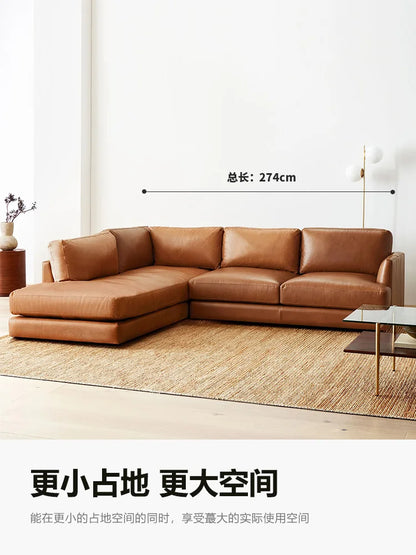 Ledersofa, antikes, milchbraunes, erstklassiges Rindsleder, L-förmiges Chaiselongue für das Wohnzimmer, amerikanisches Retro-Ledersofa