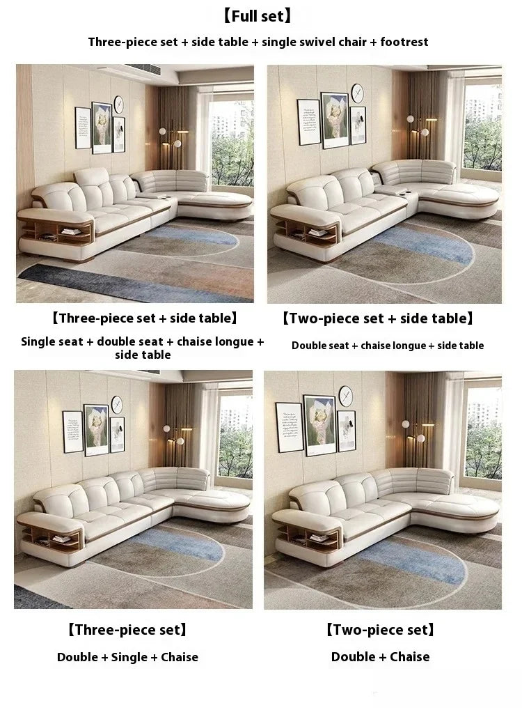 Luxuriöse L-förmige Sektionssofas aus echtem Leder mit USB- und Bluetooth-Lautsprecher – MINGDIBAO Wohnzimmer Italienische Ledersofas