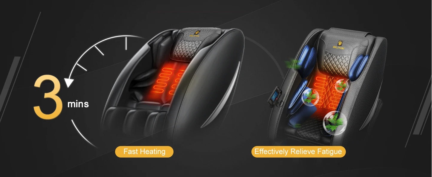 Massagesessel mit Zero-Gravity-Funktion, Ganzkörper-Massagesessel mit Heizung, Bluetooth-Lautsprecher, Airbags, Fußroller