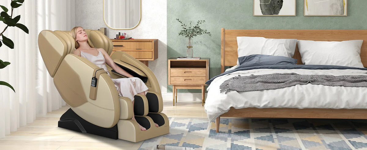 Liegesessel, Ganzkörper-Airbag-Massage, One-Touch-Schwerelosigkeit, Fußroller und Bluetooth, für Zuhause