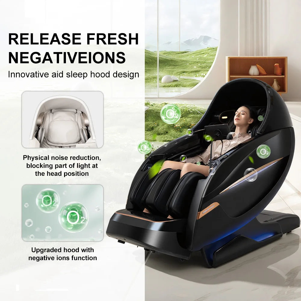 OSKOR 4D Zero Gravity Massagesessel Ganzkörperkabine mit Schlafhaube – Shiatsu Massagesessel mit Wärme, Körperscan, SL-Schiene
