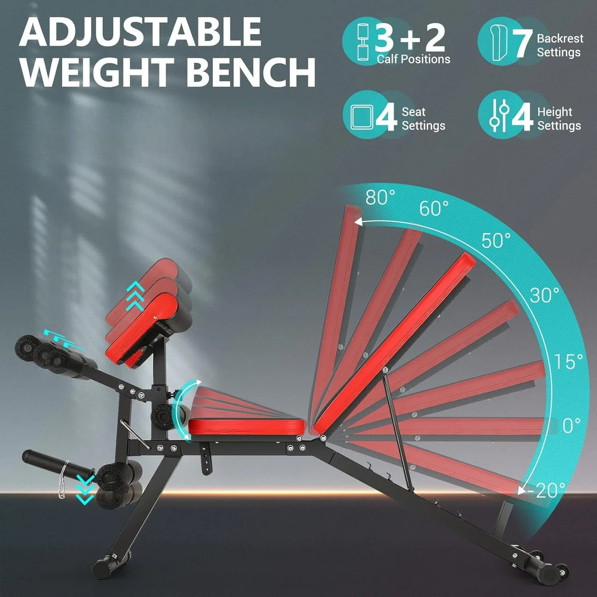 800LBS Verstellbare Hantelbank, Trainingsbank für das Home-Gym, Hantelbank mit Beinstreck- und Beincurler-Funktion, Curlbank