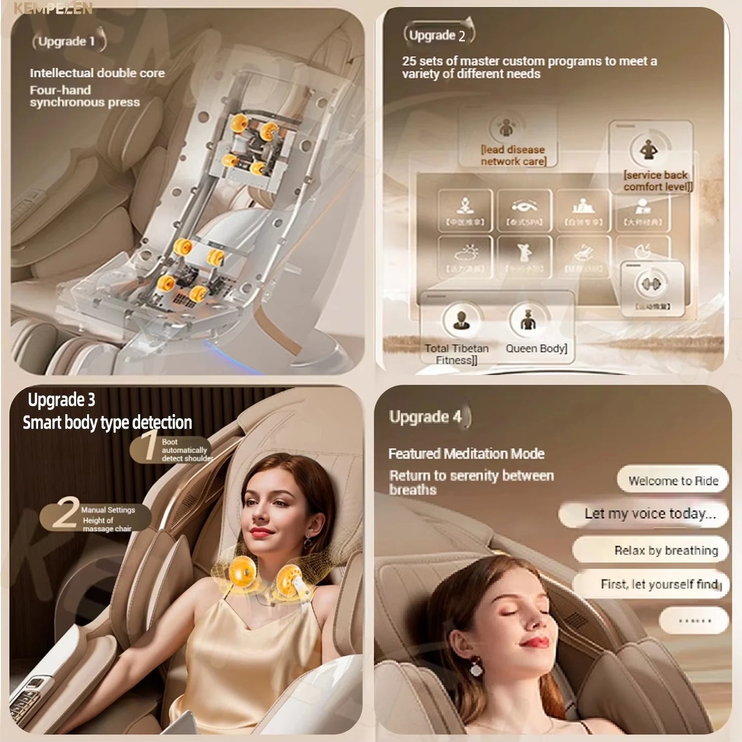 Dual-Core-Massagesessel für Rücken- und Schlafentlastung, 4D+3D-Tiefenmassage mit Wiegefunktion und Meditation