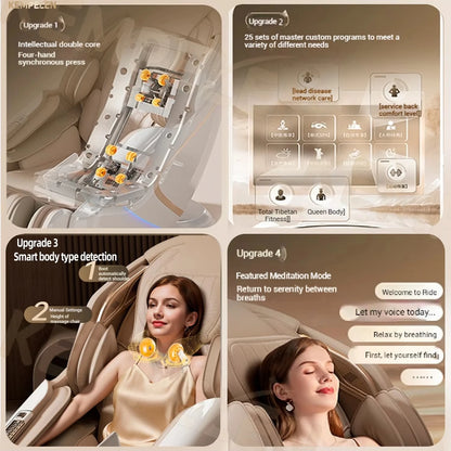 Dual-Core-Massagesessel für Rücken- und Schlafentlastung, 4D+3D-Tiefenmassage mit Wiegefunktion und Meditation