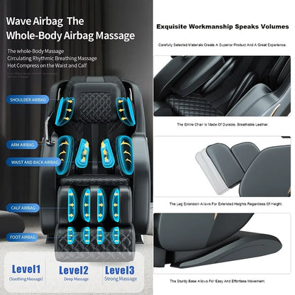 Ganzkörper-Zero-Gravity-Massagesessel mit Rücken-, Taillen-, Hüft-, Bein- und Fußmassage, 10 Rollen, Heizung, LCD-Touchscreen