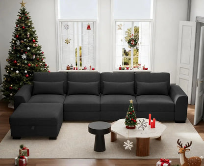 Modular Sectional Couches for Living Room - Convertible L Shaped Couch Beige 4 Seater Living Room Furniture Set - Sofa