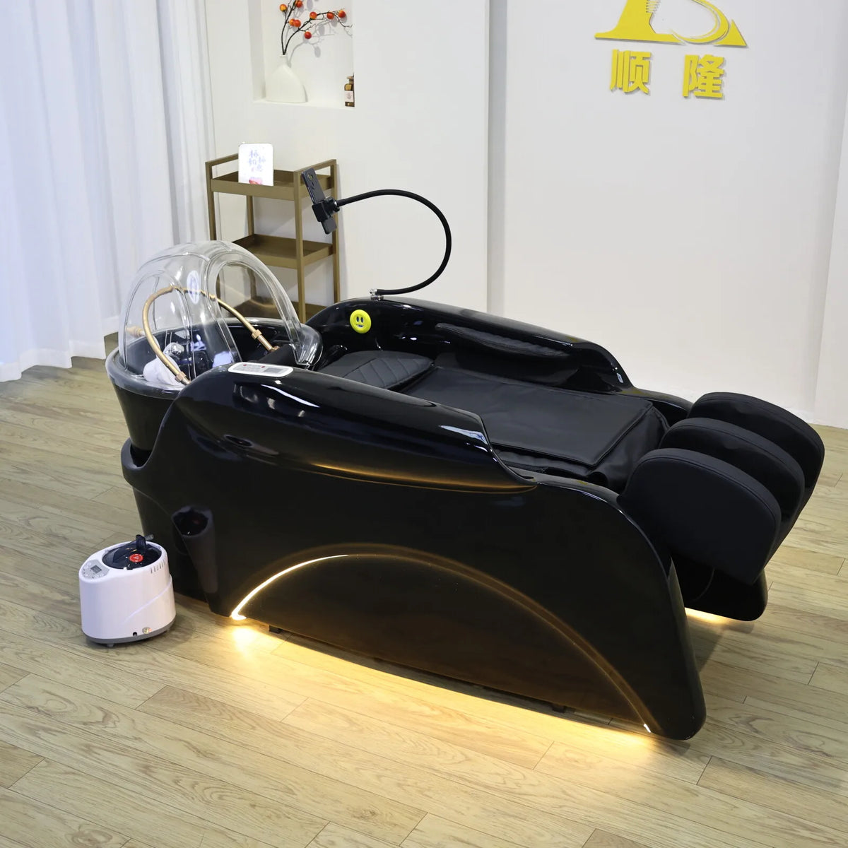 Luxuriöses automatisches Massage-Shampoo-Bett mit ergonomischem Design, LED-Lichtleiste, ideal zum Haarewaschen und Entspannen im Salon