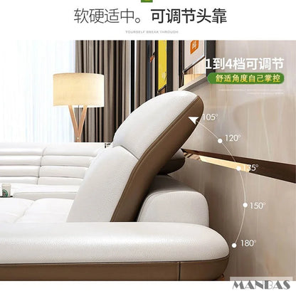 Luxuriöse L-förmige Sektionalsofa-Sets aus echtem Leder mit USB, Bluetooth-Lautsprecher – Linlamlim Wohnzimmer italienische Ledersofas