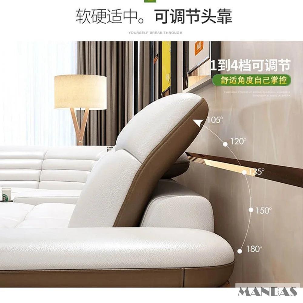 Luxury L-Shaped Genuine Leather Sectional Sofa Sets with USB, Bluetooth Speaker - Linlamlim Living Room Italian Leather Couches