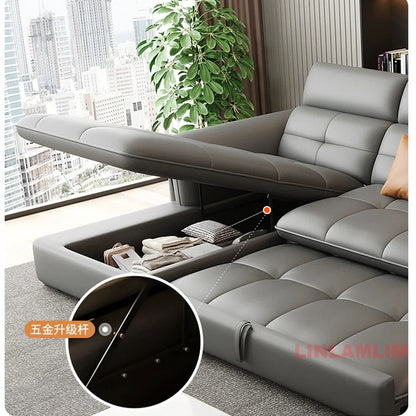 Modernes elektrisches Schlafsofa mit verstellbarer Rückenlehne, L-förmiges, multifunktionales italienisches Echtleder-Sofa