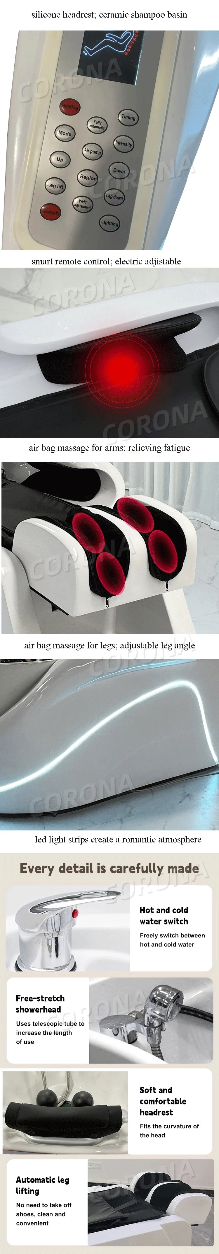 Luxury Electric Massage Head Spa Water Therapy Shampoo Bed Electric Massage Hair Washing Head Spa Shampoo Bed With Heating