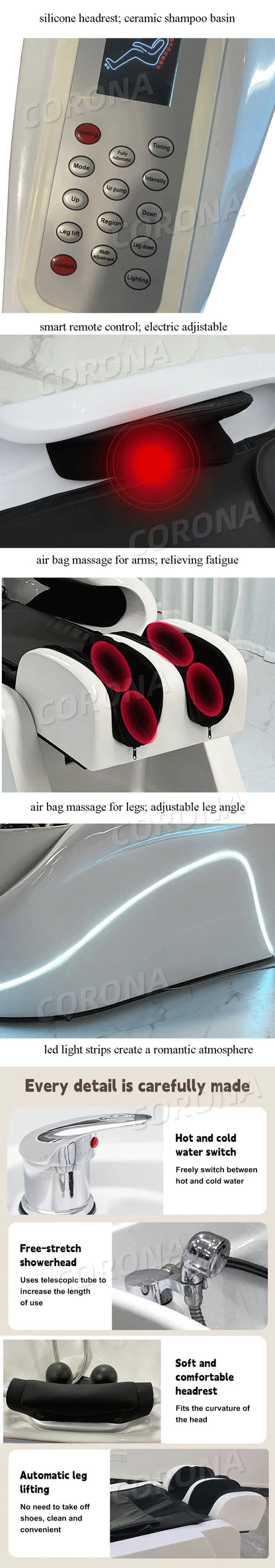 Luxury Electric Massage Head Spa Water Therapy Shampoo Bed Electric Massage Hair Washing Head Spa Shampoo Bed With Heating