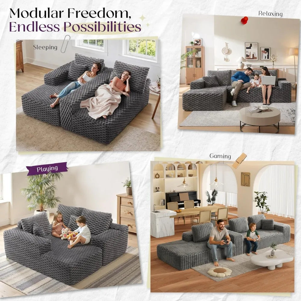 Großes modulares Sektionssofa mit tiefer Sitzfläche und Cordbezug, L-förmige Wolken-Couch für komfortable Entspannung