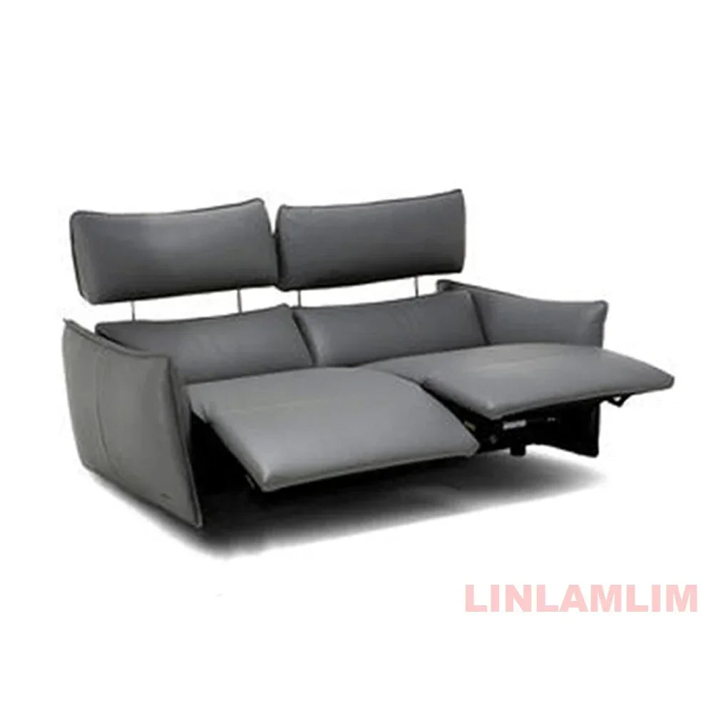 QY Ecksofa mit zwei Motoren, elektrischer Relaxfunktion, echtem Leder und verstellbaren Kopfstützen, L-förmige Eckcouch mit Chaiselongue