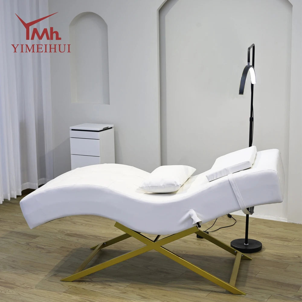 Luxury modern design white curved velvet facial bed spa massage lash bed for beauty salon