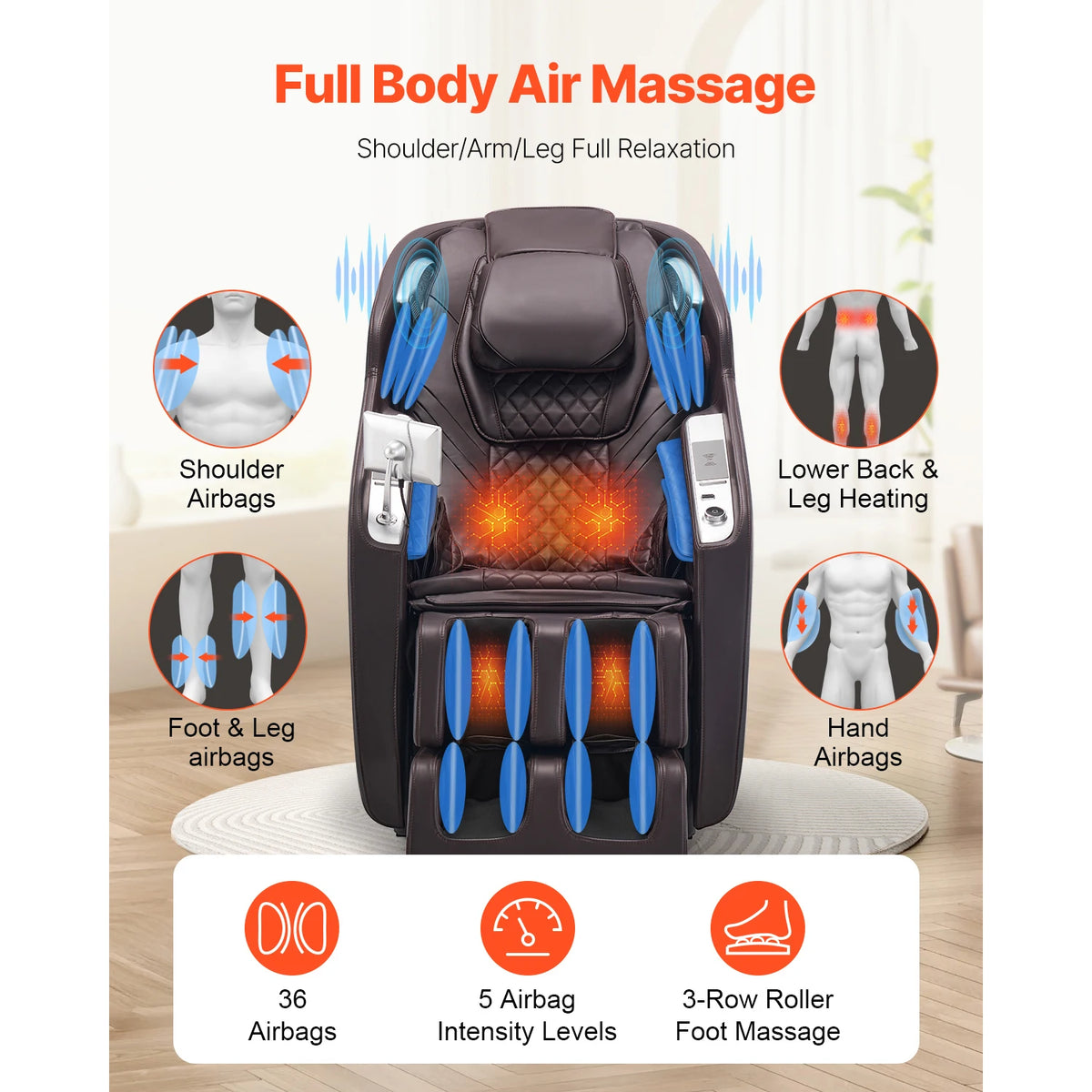 SucceBuy Massagesessel 4D Ganzkörper-Schwerelosigkeitssessel mit SL-Schiene, Dehnungsfunktion, KI-Sprachsteuerung, Heizung, Fußrollen und einziehbarer Fußstütze