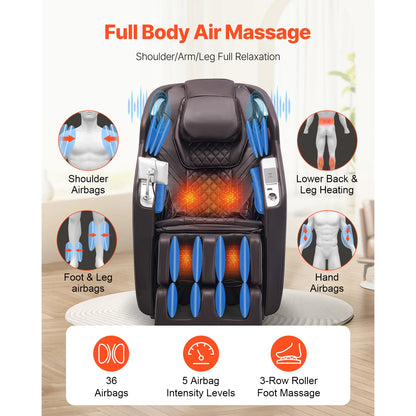 SucceBuy Massagesessel 4D Ganzkörper-Schwerelosigkeitssessel mit SL-Schiene, Dehnungsfunktion, KI-Sprachsteuerung, Heizung, Fußrollen und einziehbarer Fußstütze
