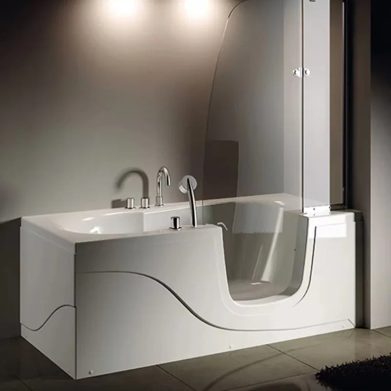Indoor Walk in Bathtub Whirlpool Massage SPA Bathroom Soaking Jets Bath Tub Square with Glass Door Shower Faucet