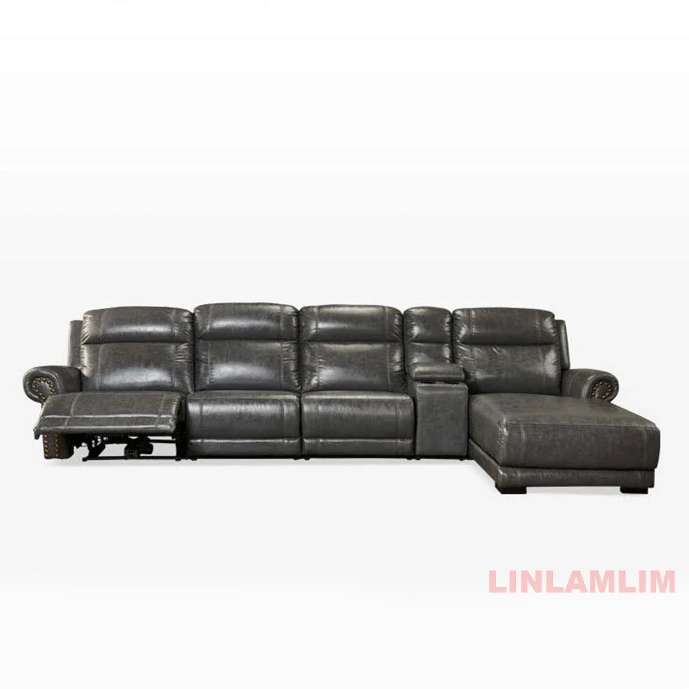 MINGDIBAO Luxuriöses Sofa-Set aus echtem Leder mit elektrischer Relaxfunktion, L-förmige elektrische Relax-Couch mit Nagelverzierung, Heimkinositz