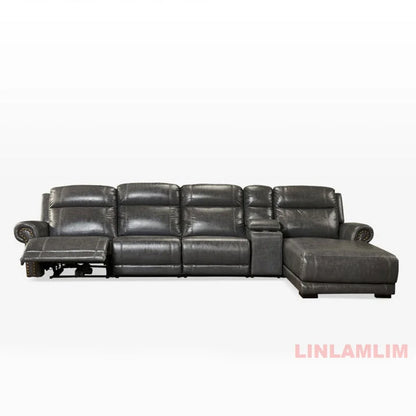 MINGDIBAO Luxuriöses Sofa-Set aus echtem Leder mit elektrischer Relaxfunktion, L-förmige elektrische Relax-Couch mit Nagelverzierung, Heimkinositz