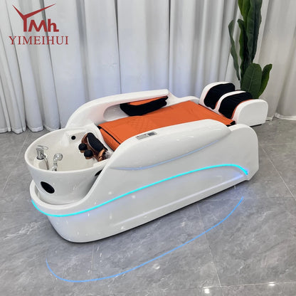 White color Water Circulation Electric Massage barbershop Shampoo Bed for Hair Wash