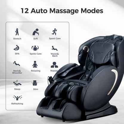 3D-Zero-Gravity-Massagesessel, Shiatsu-Ganzkörper-Liegesessel mit App, Schwarz