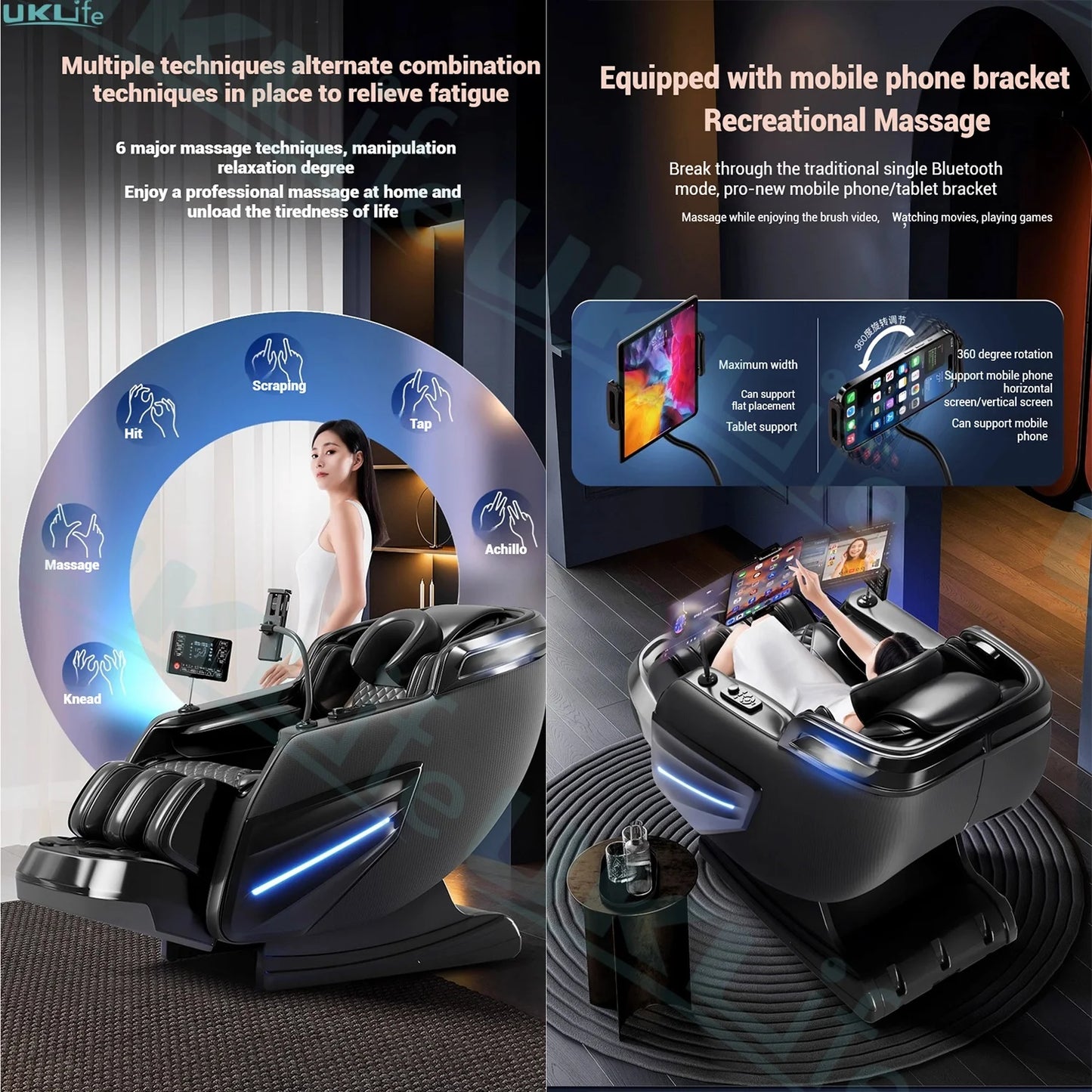2025 Upgrade 6D Jade-Rollen-Massagesessel mit KI-Sprachsteuerung, automatischem Körperscan, Thai-Stretching & Handyhalter – Schwerelosigkeit F