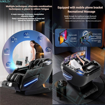 2025 Upgrade 6D Jade-Rollen-Massagesessel mit KI-Sprachsteuerung, automatischem Körperscan, Thai-Stretching & Handyhalter – Schwerelosigkeit F