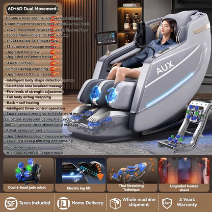 Dual-Core 6D+6D Massagesessel Ganzkörper-Schwerelosigkeits-Massagesessel mit Heizung Tiefenentspannungs-Massagesessel