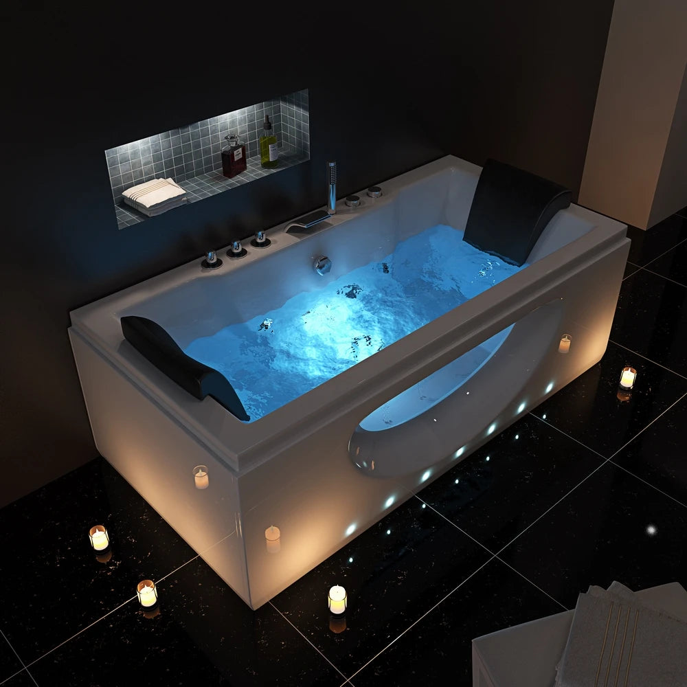 Modern White Acrylic Rectangle Shaped 2-Person Massage Whirlpool Spa Hot Tub Freestanding Drainer for Bathroom Shower Villas