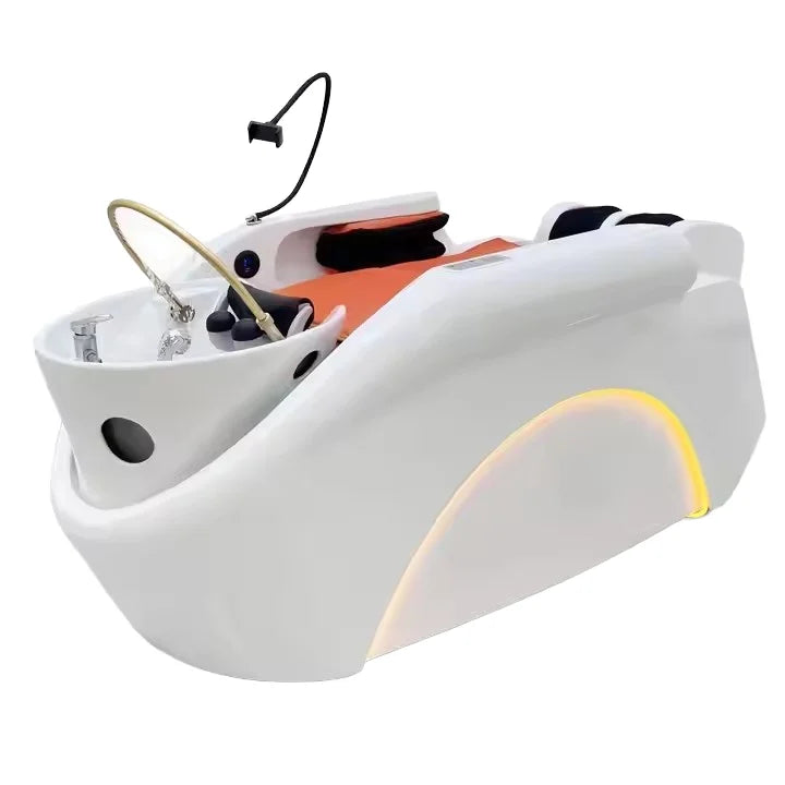 Professional Barber Shop Furniture Modern Intelligent Head Massage Salon Shampoo Bed Ceramic Basin Hydrotherapy Device