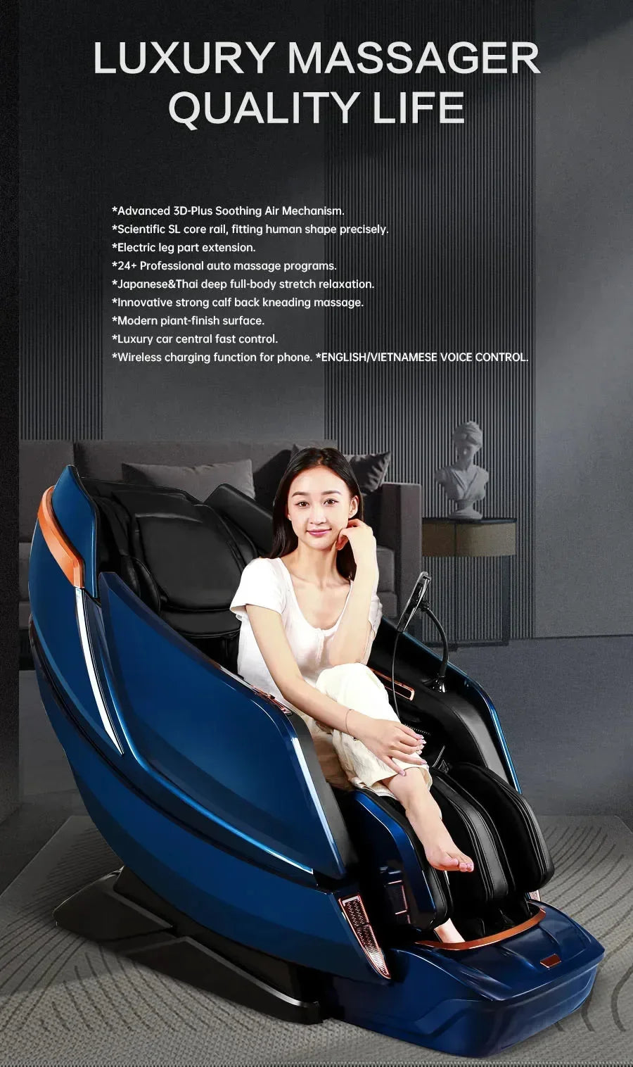 Massage Chair with Voice Control, Full Body Elastic Massage Chair with Voice Control, Heating, LCD Remote Control, Foot Rolle
