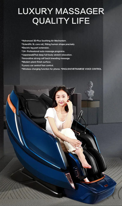 Massage Chair with Voice Control, Full Body Elastic Massage Chair with Voice Control, Heating, LCD Remote Control, Foot Rolle