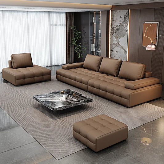 Modern Minimalistisches neues Leder Wohnzimmer Lawrence Italienisches leichtes Luxus gerades L-förmiges modulares Faules Weiches Tatami Lounge Sofa