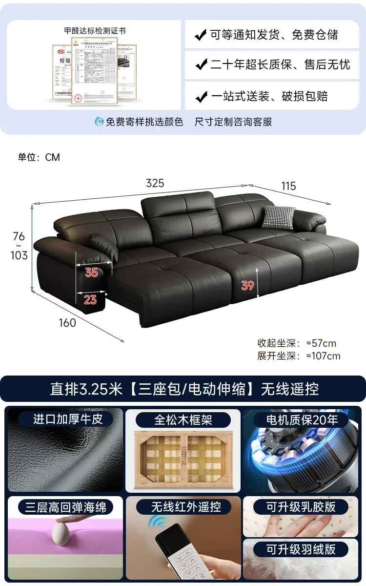 Genuine Leather Black Sofa Recliner Sectional Sleep Luxury Designer Sofa Daybed Modern Divano Soggiorno Couches Furniture