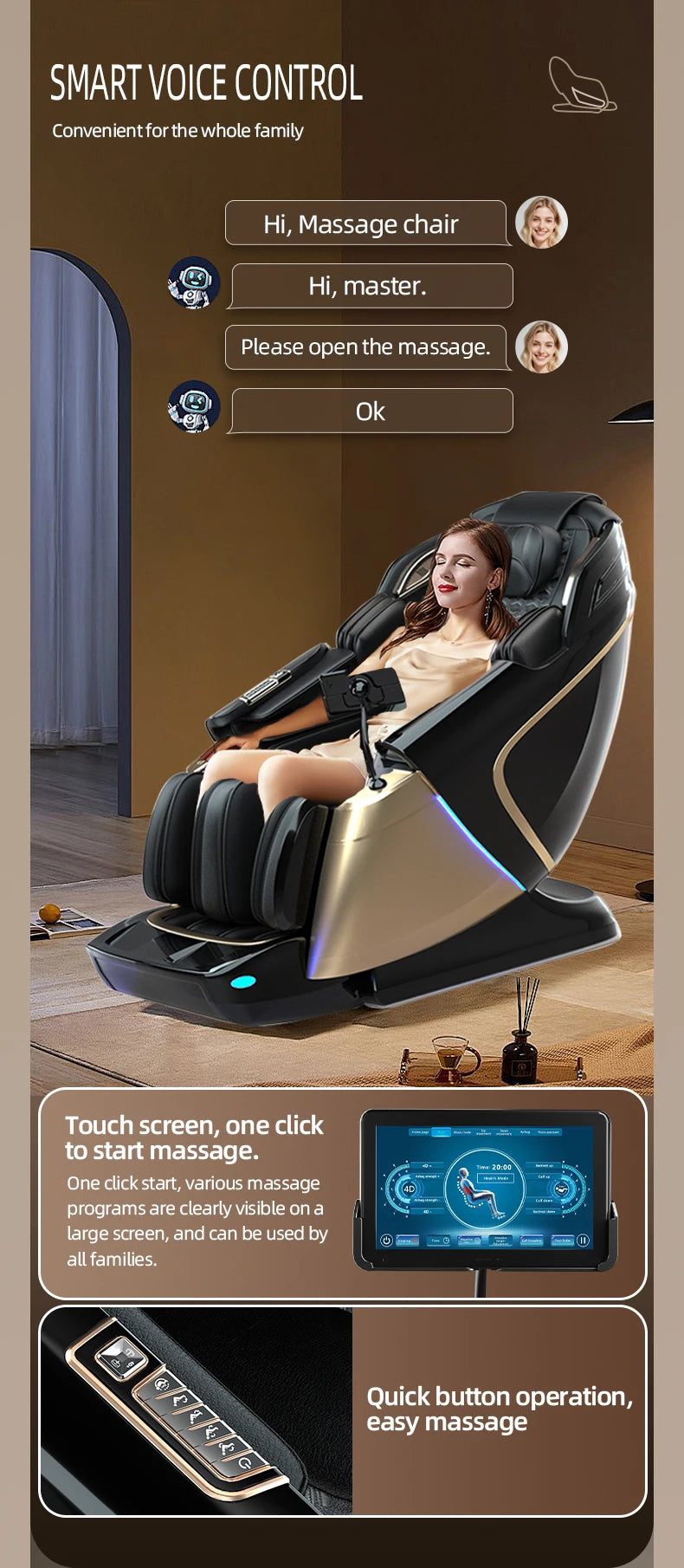 New 4D+4D Massage Chair Full Body Daul Core Zero Gravity Sl-Track Shiatsu Massage Chair with Heat Body Scan Health Check Stretch