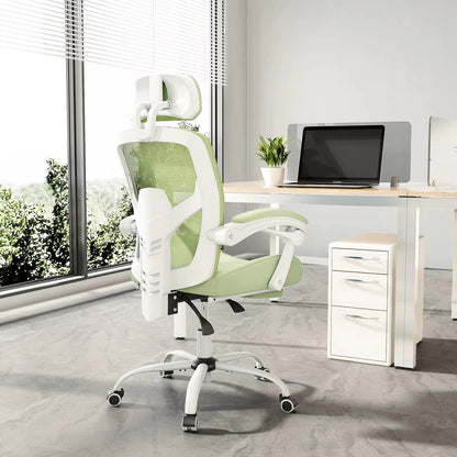 JHK Ergonomischer Liege-Gaming-Stuhl mit hoher Rückenlehne aus Mesh, Wohnzimmer-Schaukelstuhl, Bürostuhl, Drehstuhl, Rollstuhl, Lendenstützkissen