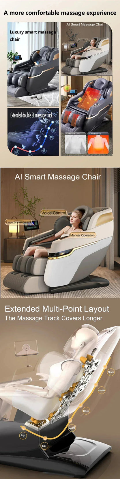4D SL Track Massagesessel Zero Gravity Relaxsessel Ganzkörper Airbag Massage Sofa Touchscreen Bürostuhl 3 Jahre Garantie Kk