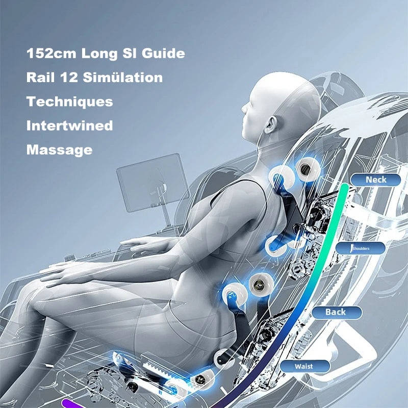 Ganzkörper-Zero-Gravity-Massagesessel mit Rücken-, Taillen-, Hüft-, Bein- und Fußmassage, 10 Rollen, Heizung, LCD-Touchscreen
